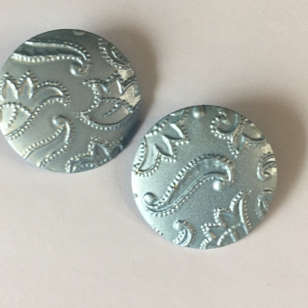Pale blue stamped tin earrings (post backs)